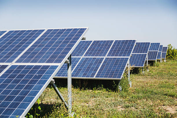 Field of solar panels to convert solar energy into direct current.